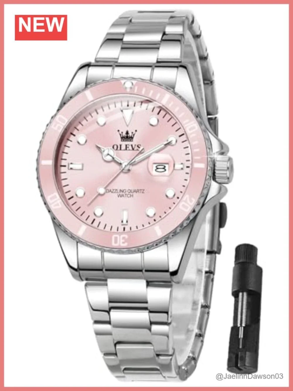 Women's Stainless Steel Quartz Wrist Watch with Date Window, 35mm, Water